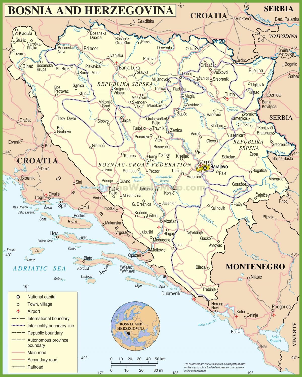 Mapa Bosny silnici