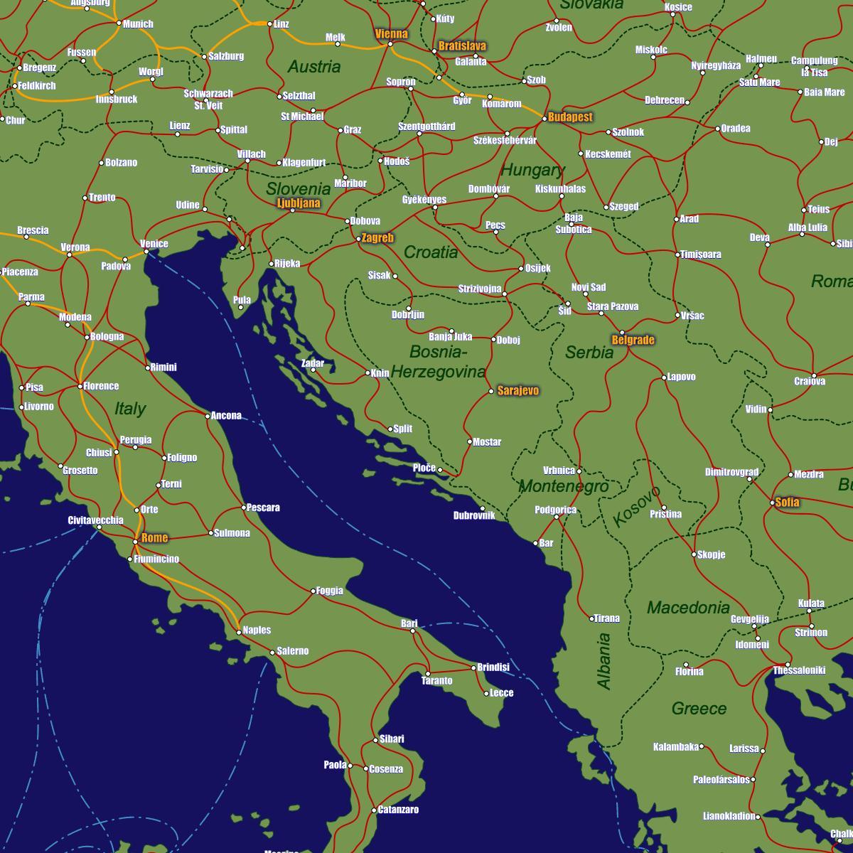 Bosna železniční mapě