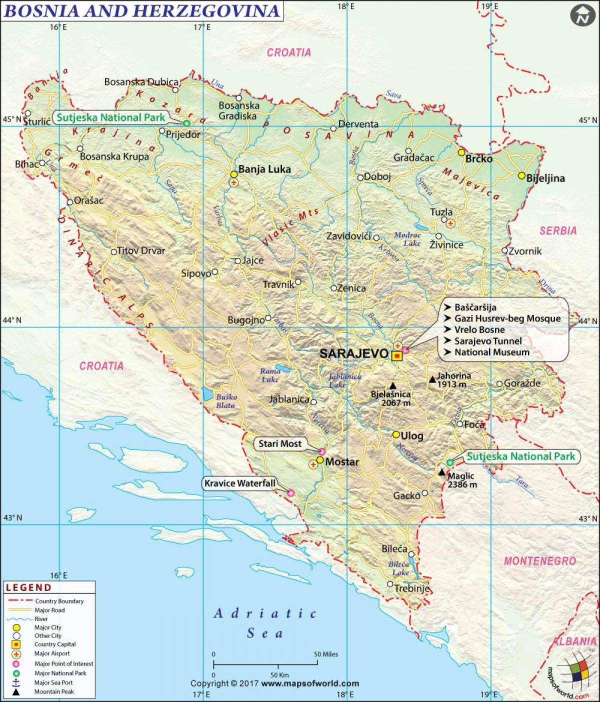 Bosna a Hercegovina mapa