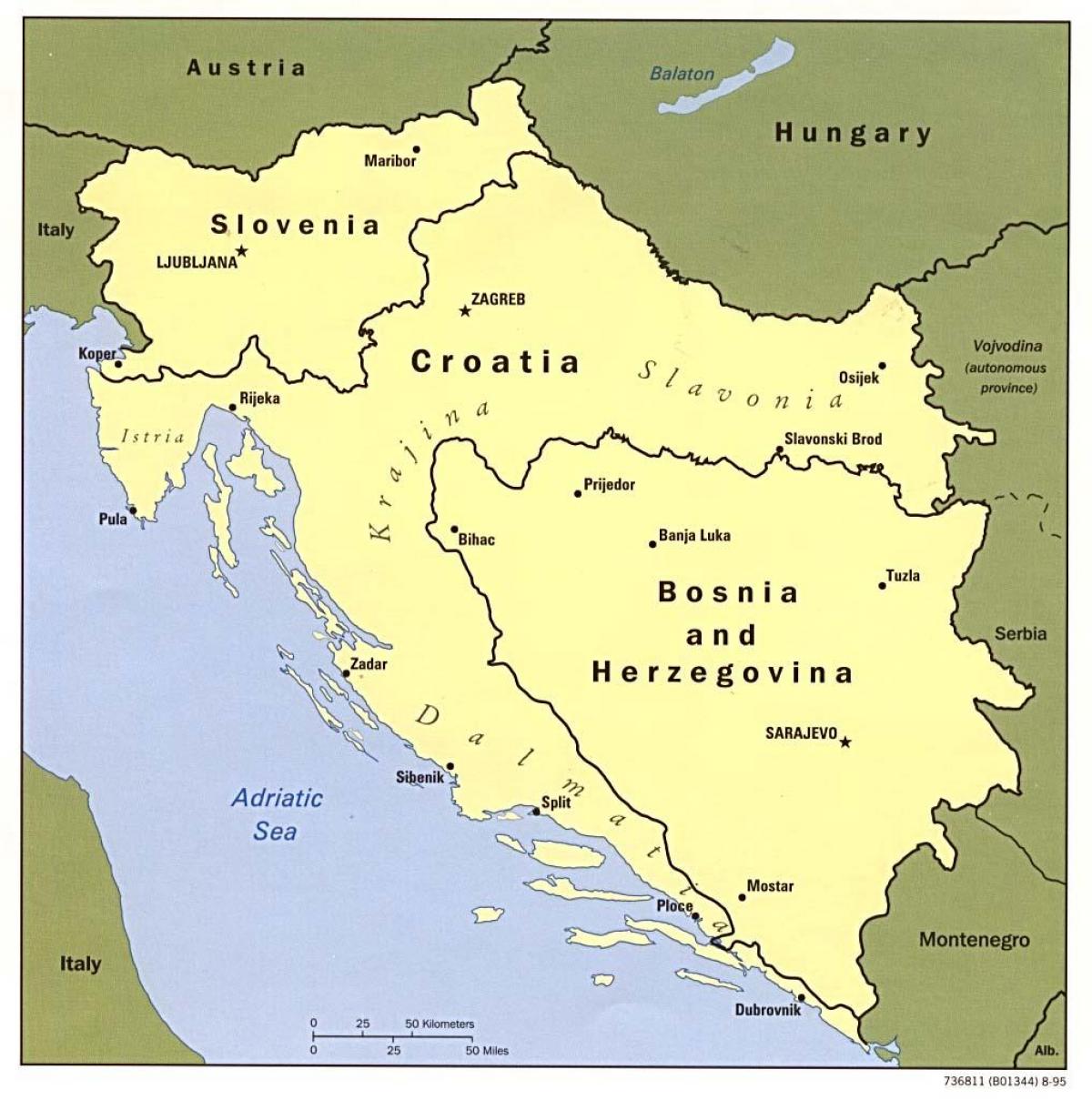 mapa Bosny a Hercegoviny a okolních zemí