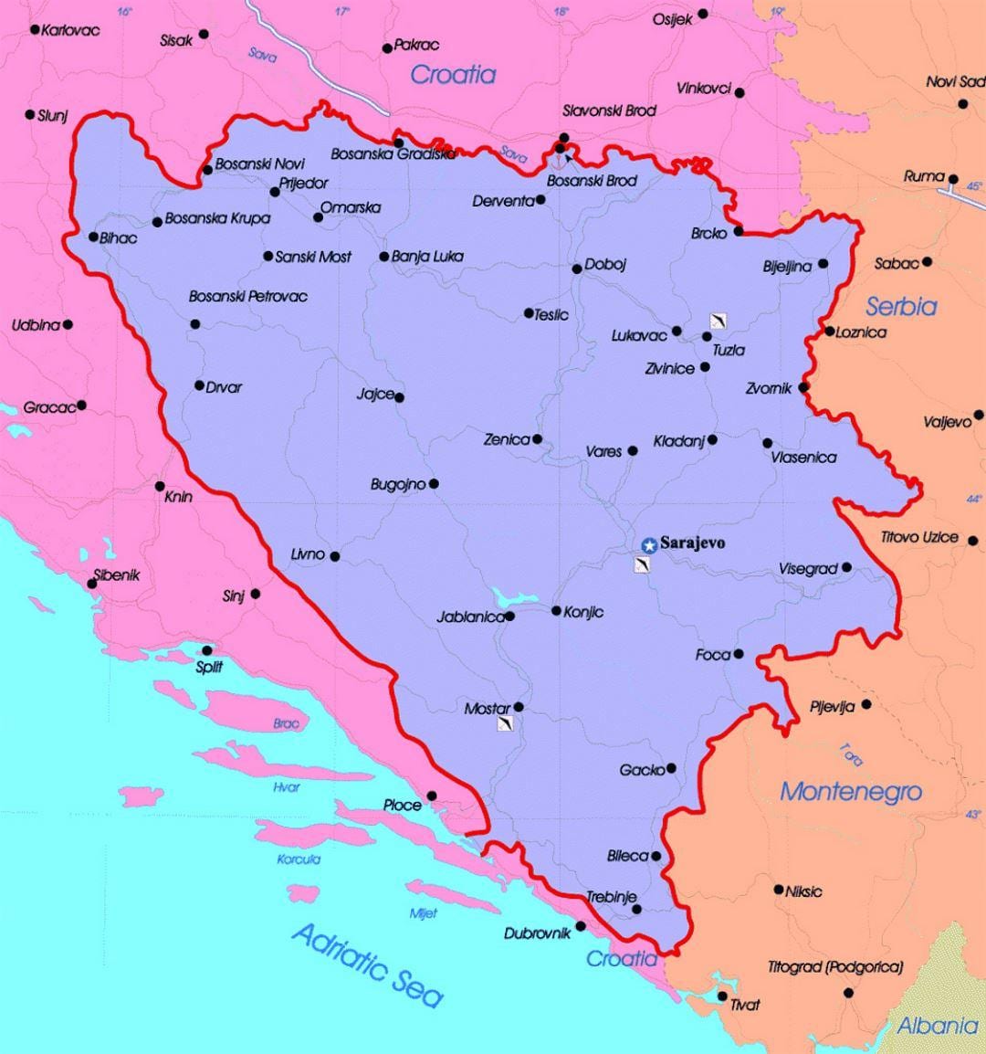 Bosně a Hercegovině politická mapa